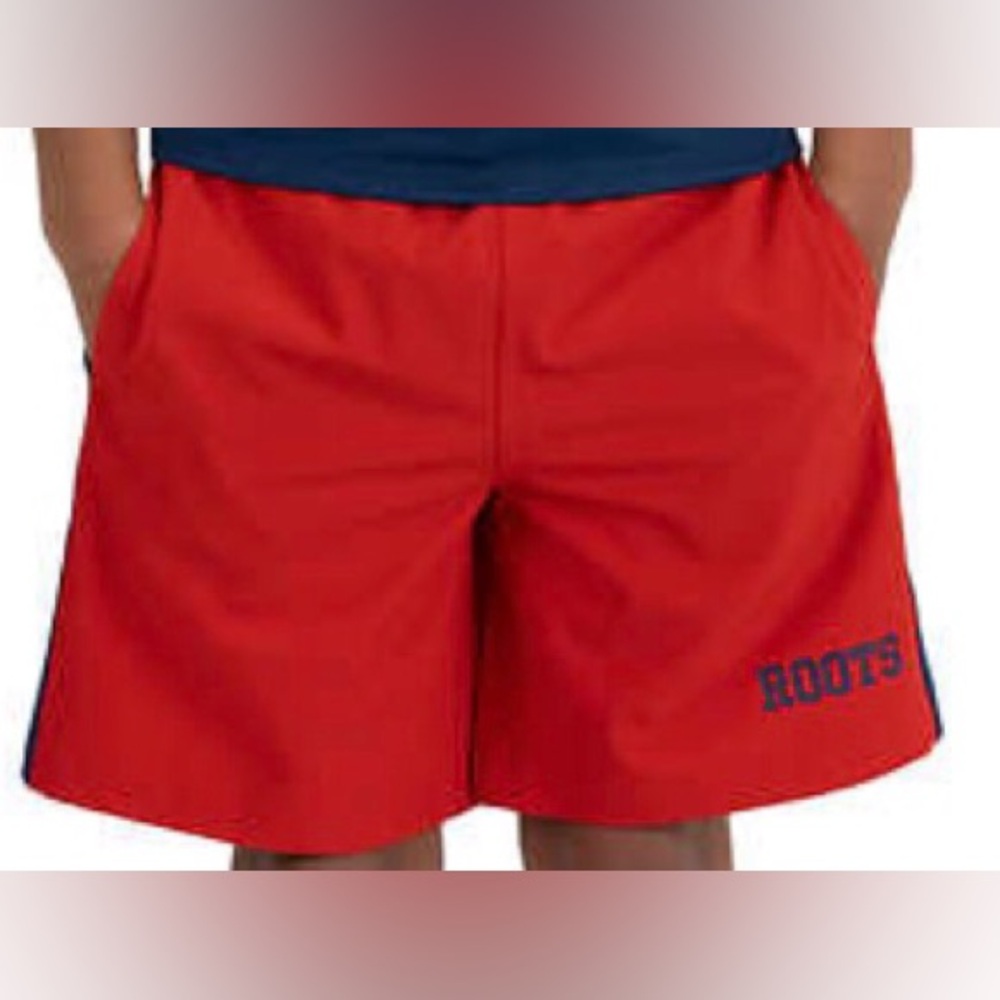 NEW Roots Canada boys XXL 18-20 red navy side stripe swims trunks board shorts